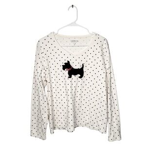 Croft & Barrow Long Sleeve Polka Dot Scottie Dog Black and White Top Size XL